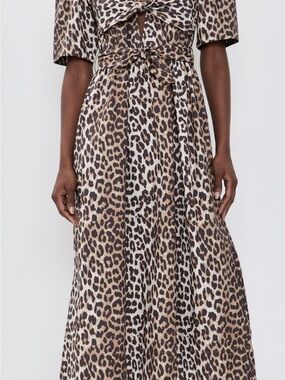 Ganni Brown Leopard Print Midi Dress